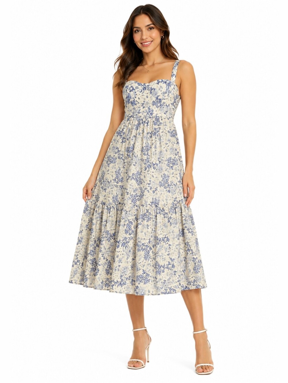 House of CB Blue and Cream Floral Midi Dress